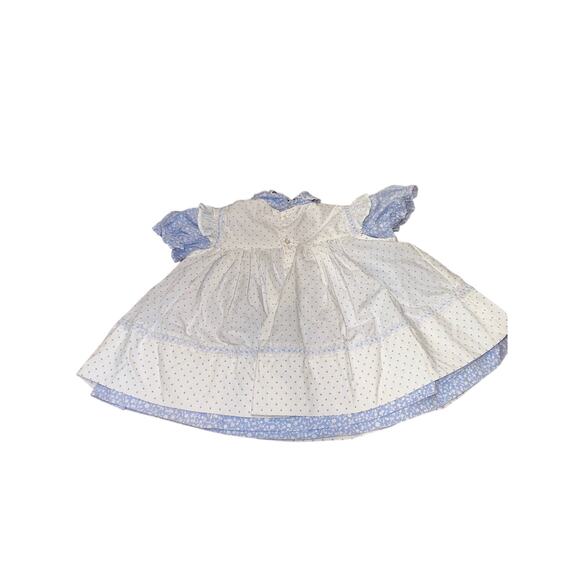 Vintage Mayfair Dress 18m - Floral Blue/White Pinafore, Peter Pan Collar - Picture 3 of 14